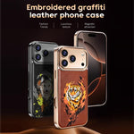 Ốp lưng điện thoại bằng da thuần chay thêu graffiti, có nam châm điện phân, cho iPhone 14 Plus, iPhone 14, iPhone 14 Pro, iPhone 14 Pro Max
