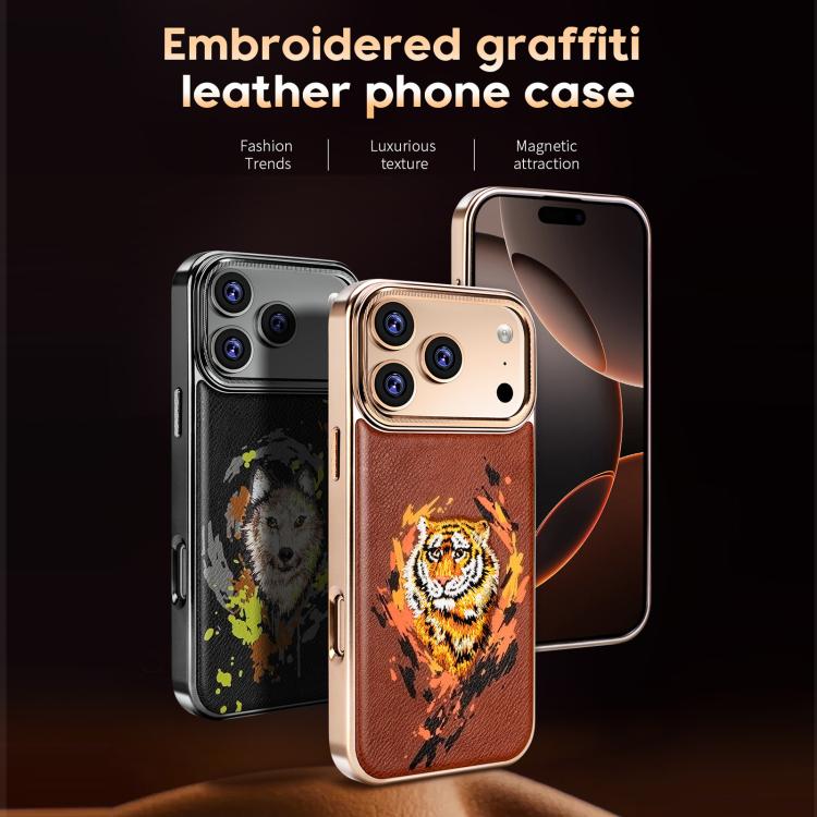 Ốp lưng điện thoại bằng da thuần chay thêu graffiti, có nam châm điện phân, cho iPhone 14 Plus, iPhone 14, iPhone 14 Pro, iPhone 14 Pro Max