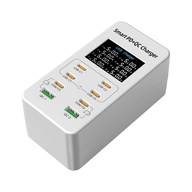 A8C 2 x USB-A and 6 x USB-C / Type-C Ports Desktop Digital Display Multi-Port Charger, US Plug, EU Plug, UK Plug, AU Plug