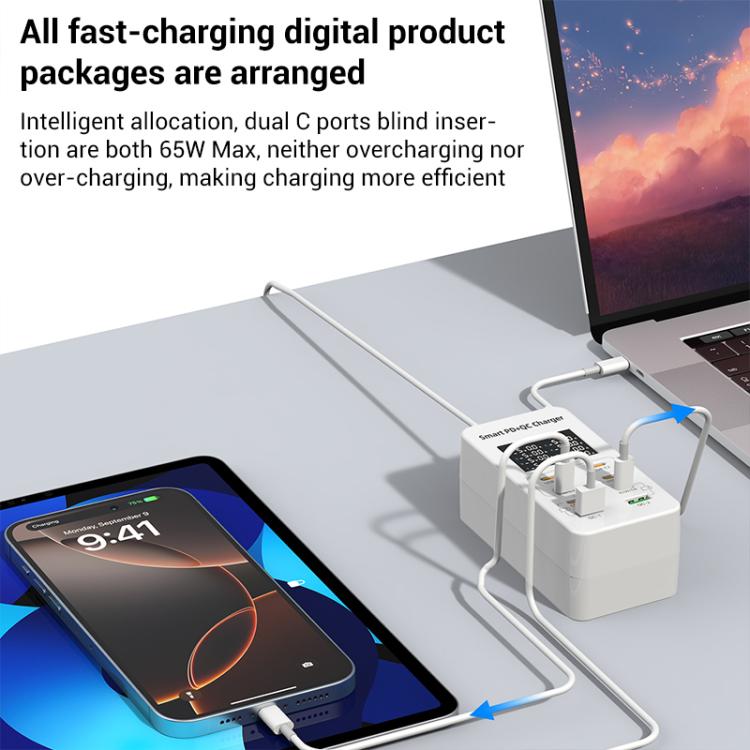 A8C 2 x USB-A and 6 x USB-C / Type-C Ports Desktop Digital Display Multi-Port Charger, US Plug, EU Plug, UK Plug, AU Plug
