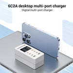 A8C 2 x USB-A and 6 x USB-C / Type-C Ports Desktop Digital Display Multi-Port Charger, US Plug, EU Plug, UK Plug, AU Plug