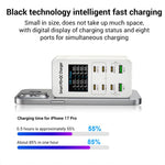 A8C 2 x USB-A and 6 x USB-C / Type-C Ports Desktop Digital Display Multi-Port Charger, US Plug, EU Plug, UK Plug, AU Plug