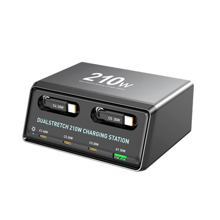 Trạm sạc đa cổng để bàn 6 trong 1 công suất 210W WXL-60E với cáp kéo dài đôi tích hợp, WXL-60E