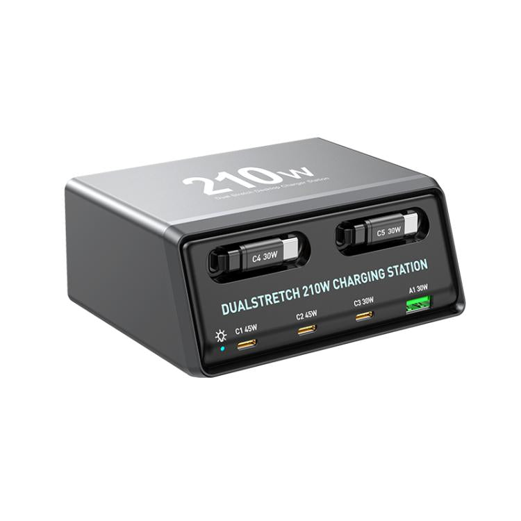 Trạm sạc đa cổng để bàn 6 trong 1 công suất 210W WXL-60E với cáp kéo dài đôi tích hợp, WXL-60E
