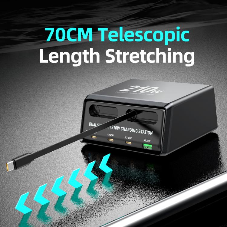 Trạm sạc đa cổng để bàn 6 trong 1 công suất 210W WXL-60E với cáp kéo dài đôi tích hợp, WXL-60E