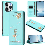 Ốp lưng điện thoại bằng da thuần chay đính kim cương hình cô gái múa ba-lê có RFID, cho iPhone 16 Pro, iPhone 16 Plus, iPhone 16, iPhone 15 Pro Max, iPhone 15 Pro, iPhone 15 Plus
