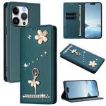 Ốp lưng điện thoại bằng da thuần chay đính kim cương hình cô gái múa ba-lê có RFID, cho iPhone 16 Pro, iPhone 16 Plus, iPhone 16, iPhone 15 Pro Max, iPhone 15 Pro, iPhone 15 Plus