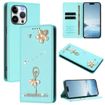 Ốp lưng điện thoại bằng da thuần chay đính kim cương hình cô gái múa ba-lê có RFID, cho iPhone 16 Pro, iPhone 16 Plus, iPhone 16, iPhone 15 Pro Max, iPhone 15 Pro, iPhone 15 Plus