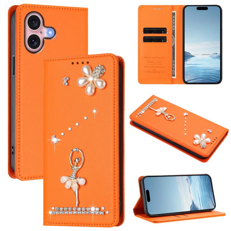 Ốp lưng điện thoại bằng da thuần chay đính kim cương hình cô gái múa ba-lê có RFID, cho iPhone 16 Pro, iPhone 16 Plus, iPhone 16, iPhone 15 Pro Max, iPhone 15 Pro, iPhone 15 Plus