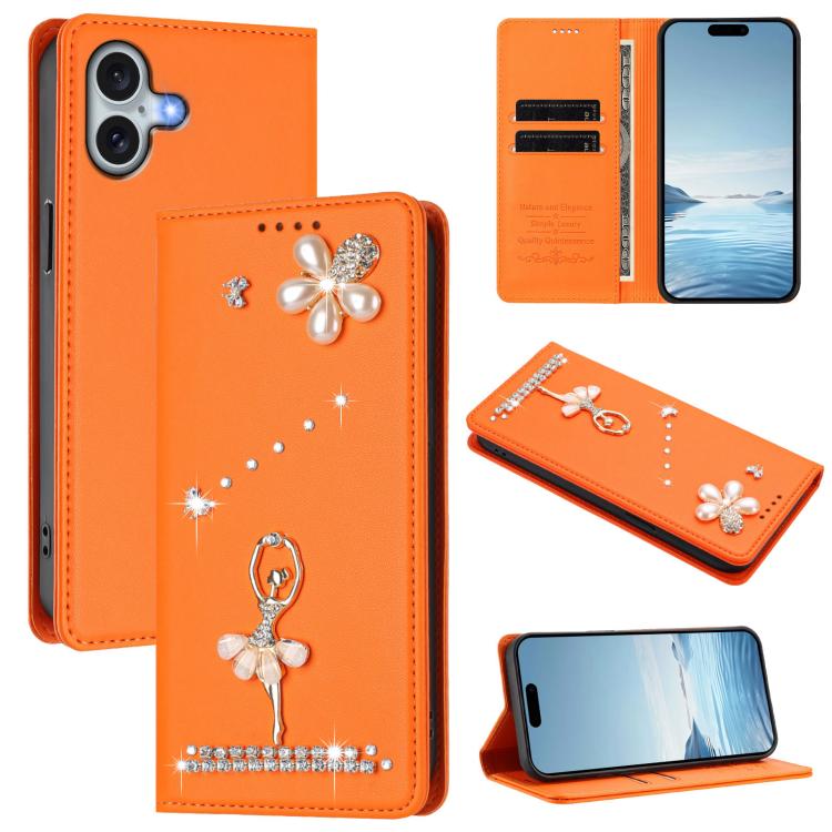 Ốp lưng điện thoại bằng da thuần chay đính kim cương hình cô gái múa ba-lê có RFID, cho iPhone 16 Pro, iPhone 16 Plus, iPhone 16, iPhone 15 Pro Max, iPhone 15 Pro, iPhone 15 Plus