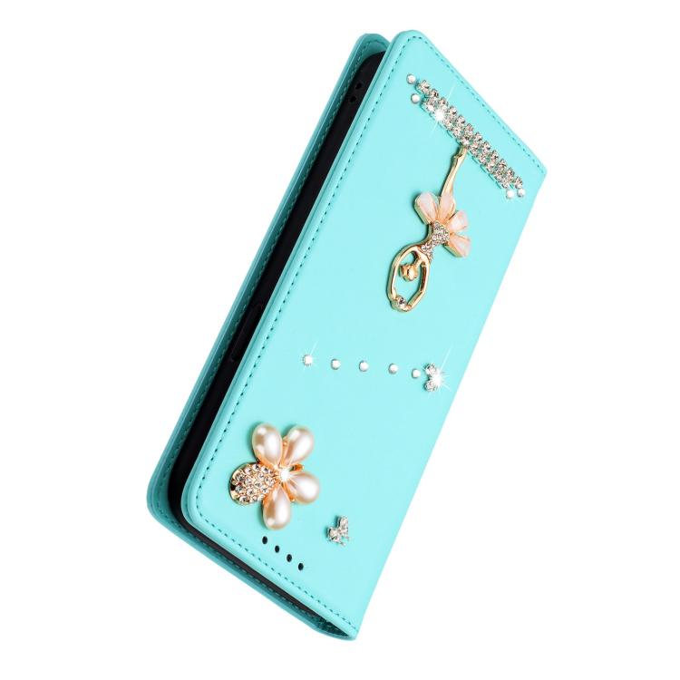 Ốp lưng điện thoại bằng da thuần chay đính kim cương hình cô gái múa ba-lê có RFID, cho iPhone 16 Pro, iPhone 16 Plus, iPhone 16, iPhone 15 Pro Max, iPhone 15 Pro, iPhone 15 Plus