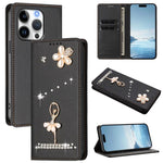 Ốp lưng điện thoại bằng da thuần chay đính kim cương hình cô gái múa ba-lê có RFID, cho iPhone 16 Pro, iPhone 16 Plus, iPhone 16, iPhone 15 Pro Max, iPhone 15 Pro, iPhone 15 Plus