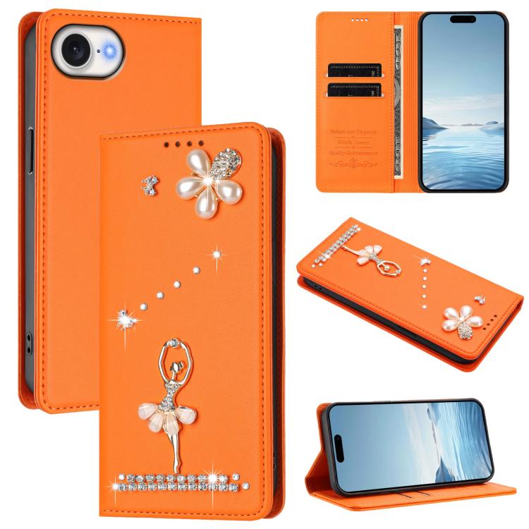 Ốp lưng điện thoại bằng da thuần chay đính kim cương hình cô gái múa ba-lê có RFID, cho iPhone 17e / 16e, iPhone 17 Pro Max, iPhone 17 Pro, iPhone 17, iPhone Air, iPhone 16 Pro Max