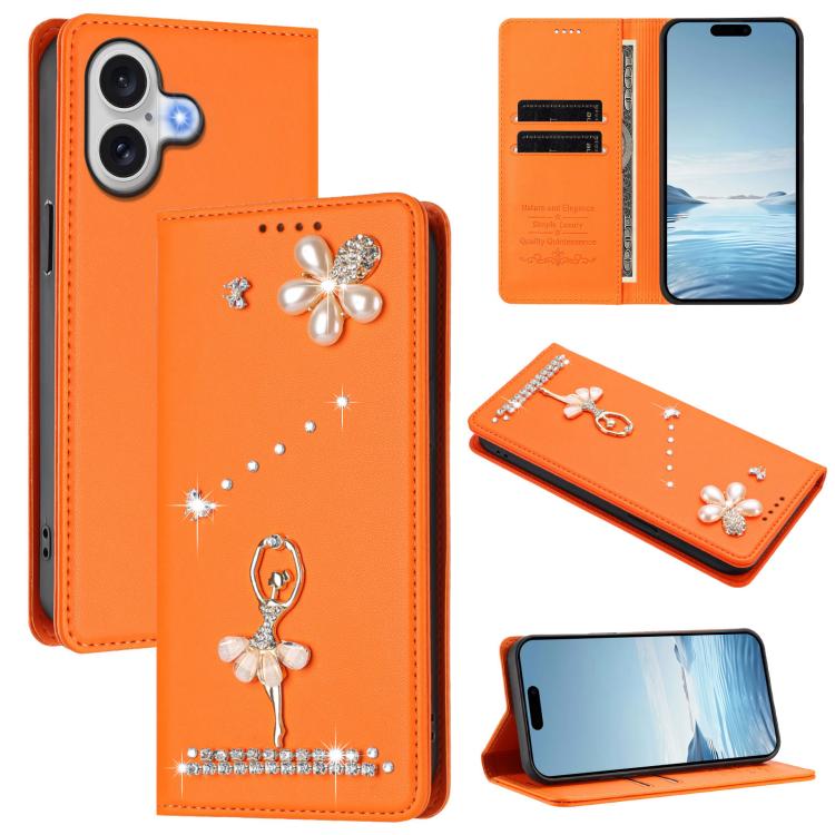 Ốp lưng điện thoại bằng da thuần chay đính kim cương hình cô gái múa ba-lê có RFID, cho iPhone 17e / 16e, iPhone 17 Pro Max, iPhone 17 Pro, iPhone 17, iPhone Air, iPhone 16 Pro Max