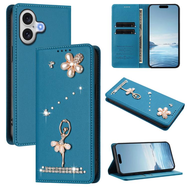 Ốp lưng điện thoại bằng da thuần chay đính kim cương hình cô gái múa ba-lê có RFID, cho iPhone 17e / 16e, iPhone 17 Pro Max, iPhone 17 Pro, iPhone 17, iPhone Air, iPhone 16 Pro Max