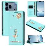 Ốp lưng điện thoại bằng da thuần chay đính kim cương hình cô gái múa ba-lê có RFID, cho iPhone 17e / 16e, iPhone 17 Pro Max, iPhone 17 Pro, iPhone 17, iPhone Air, iPhone 16 Pro Max