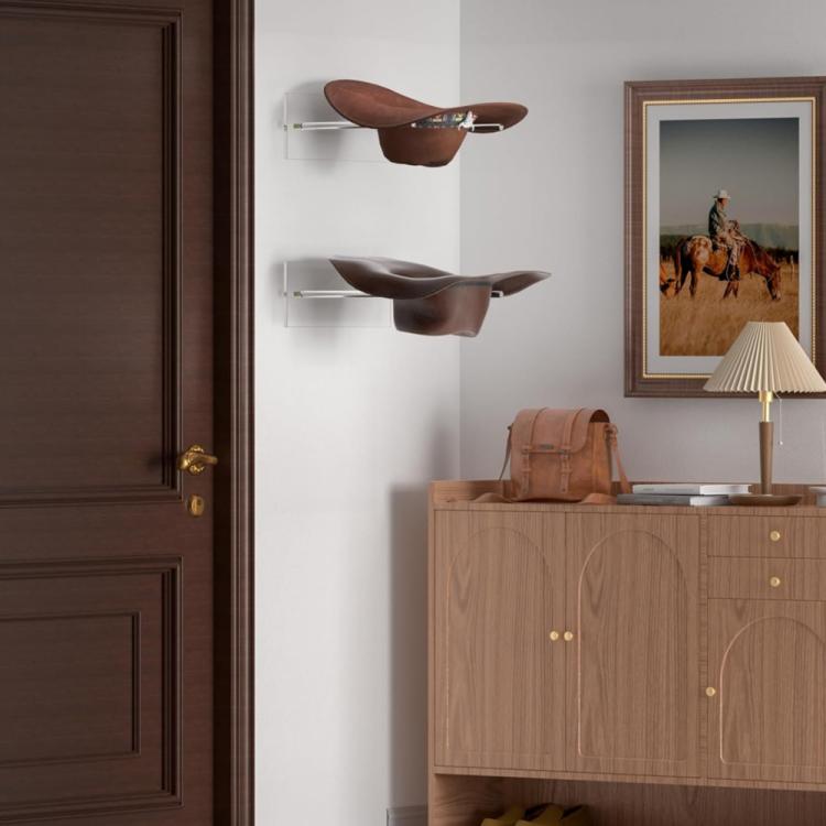 Kệ lưu trữ mũ cao bồi acrylic trong suốt treo tường, giá trưng bày mũ nón, gói đơn, 2 cái/gói