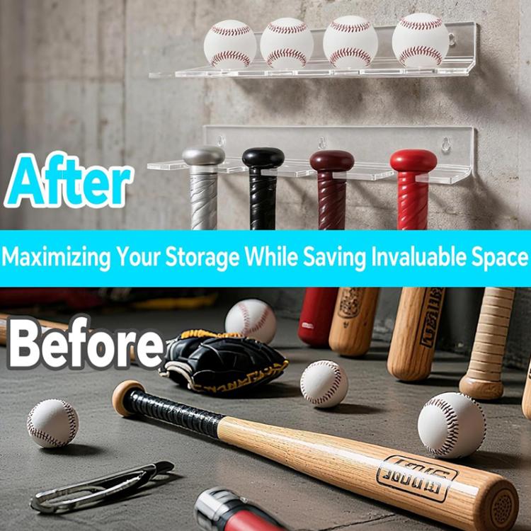Bộ 2 cái kệ trưng bày gậy bóng chày và bóng chày acrylic trong suốt treo tường