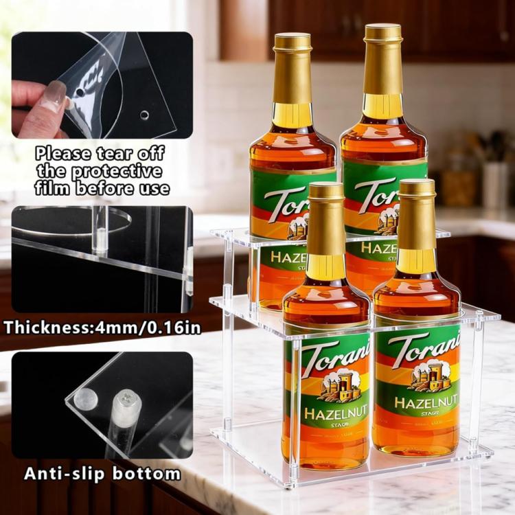 Kệ lưu trữ xi rô cà phê acrylic trong suốt hai lớp, giá trưng bày quầy bar bàn làm việc