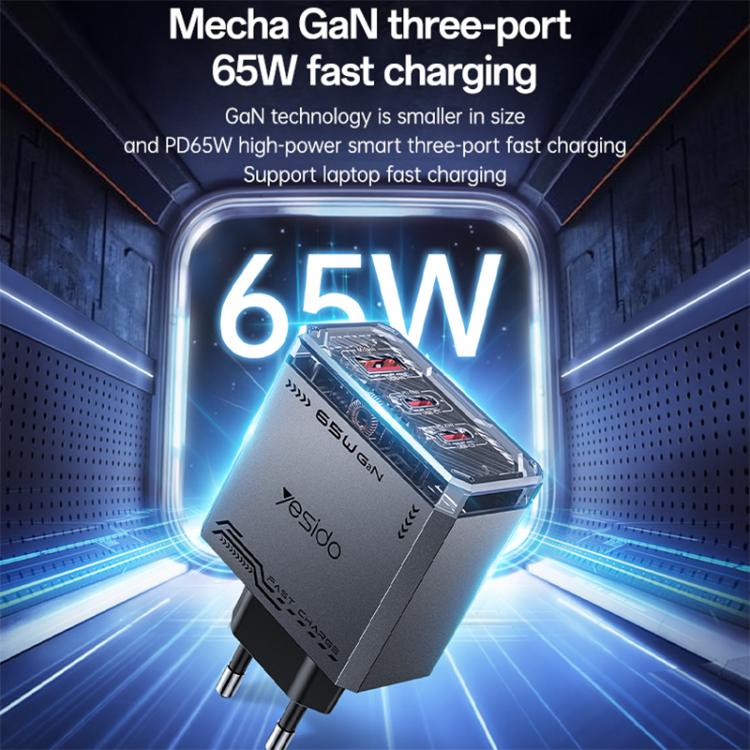 Bộ sạc nhanh ba cổng Mecha GaN 65W Yesido YC101, YC101