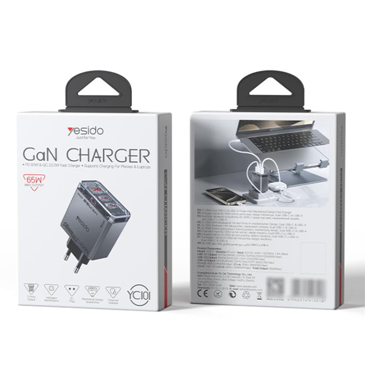 Bộ sạc nhanh ba cổng Mecha GaN 65W Yesido YC101, YC101