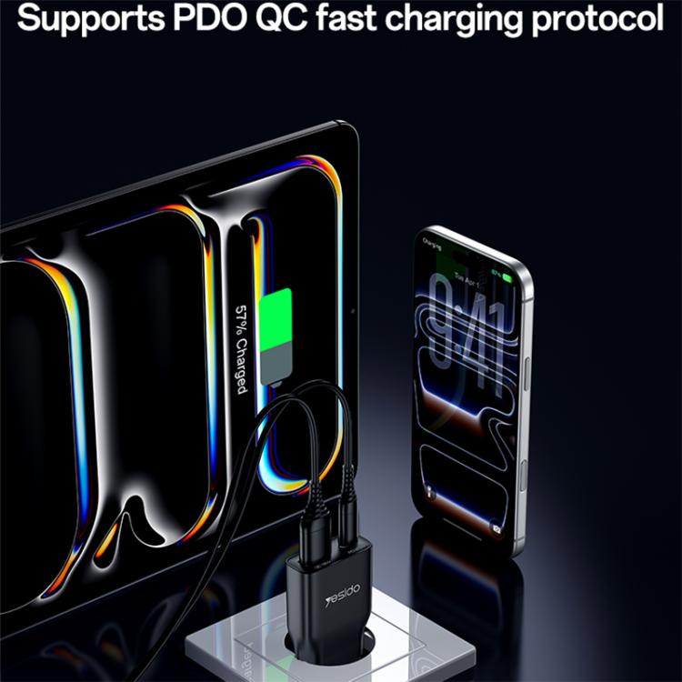 Bộ sạc nhanh PD QC 20W hai cổng siêu mỏng Yesido YC112, YC112