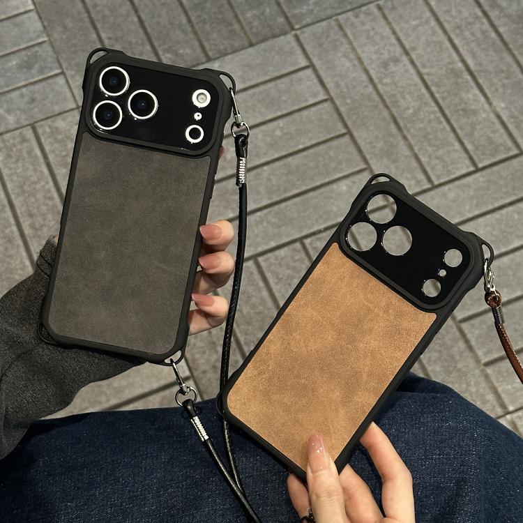 Ốp lưng điện thoại chống sốc da giả lỗ nhỏ kèm dây đeo chéo PU, dành cho iPhone 17 Pro Max, dành cho iPhone 17 Pro