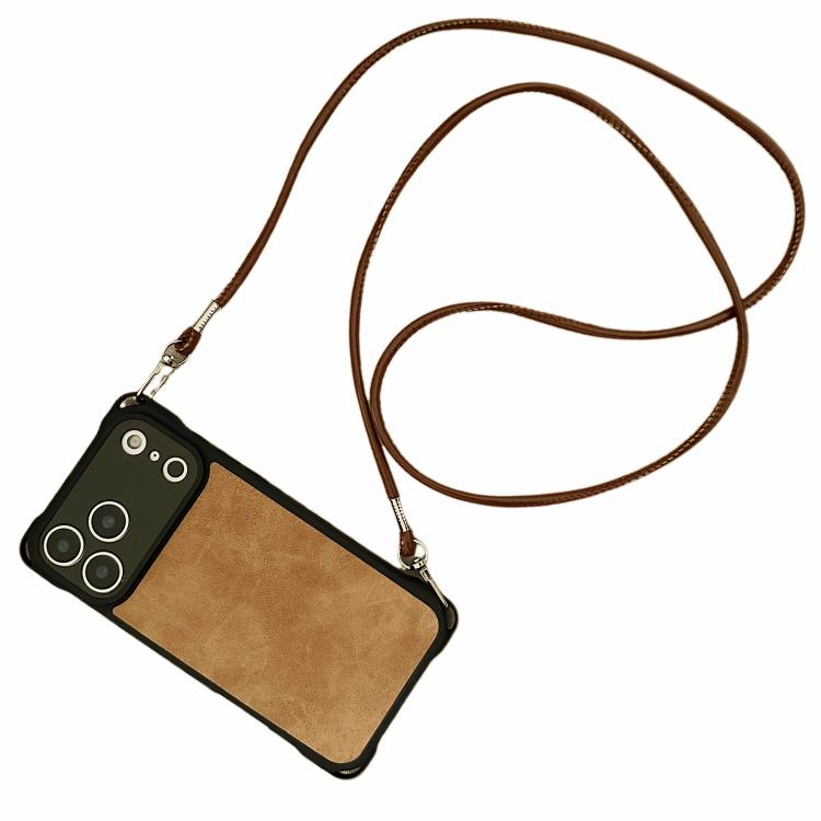 Ốp lưng điện thoại chống sốc da giả lỗ nhỏ kèm dây đeo chéo PU, dành cho iPhone 17 Pro Max, dành cho iPhone 17 Pro