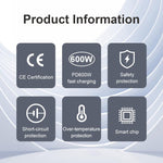 Bộ sạc nhanh để bàn công suất cao GaN 600W 8 cổng USB-C / Type-C và USB-A, phích cắm EU, US, UK, AU