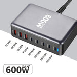 Bộ sạc nhanh để bàn công suất cao GaN 600W 8 cổng USB-C / Type-C và USB-A, phích cắm EU, US, UK, AU