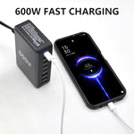 Bộ sạc nhanh để bàn công suất cao GaN 600W 8 cổng USB-C / Type-C và USB-A, phích cắm EU, US, UK, AU