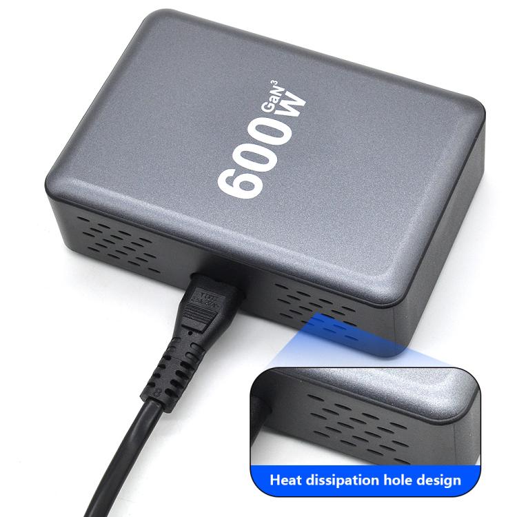 Bộ sạc nhanh để bàn công suất cao GaN 600W 8 cổng USB-C / Type-C và USB-A, phích cắm EU, US, UK, AU