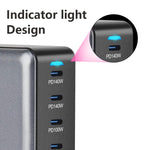 Bộ sạc nhanh để bàn công suất cao GaN 600W 8 cổng USB-C / Type-C và USB-A, phích cắm EU, US, UK, AU