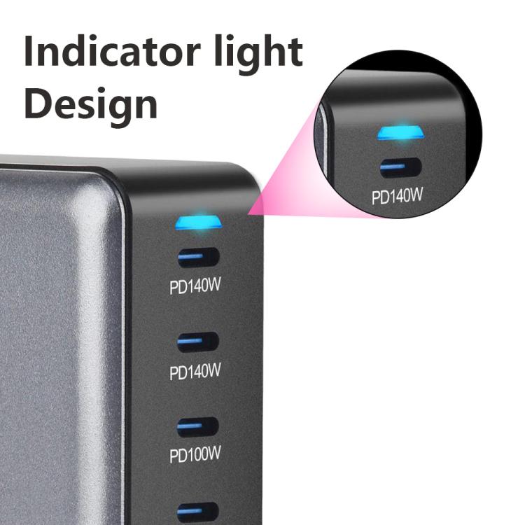 Bộ sạc nhanh để bàn công suất cao GaN 600W 8 cổng USB-C / Type-C và USB-A, phích cắm EU, US, UK, AU