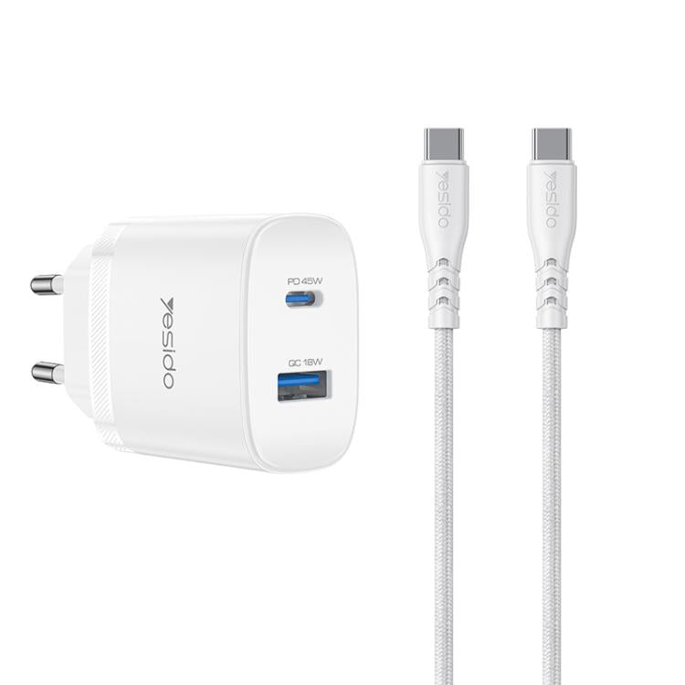 Bộ sạc nhanh giao diện kép USB và Type-C PD45W Yesido, phích cắm EU, UK, US