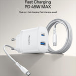 Bộ sạc nhanh giao diện kép USB và Type-C PD45W Yesido, phích cắm EU, UK, US