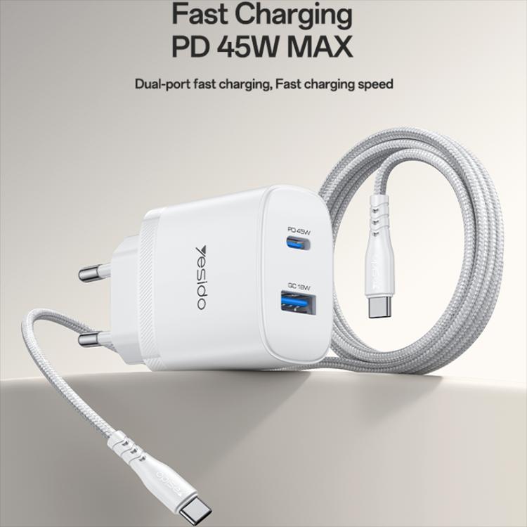 Bộ sạc nhanh giao diện kép USB và Type-C PD45W Yesido, phích cắm EU, UK, US