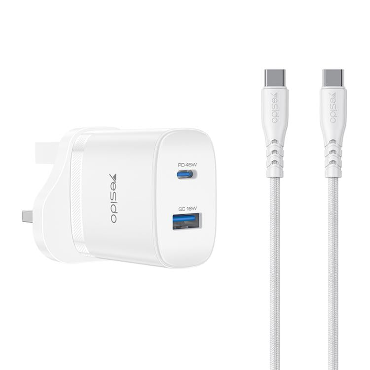 Bộ sạc nhanh giao diện kép USB và Type-C PD45W Yesido, phích cắm EU, UK, US
