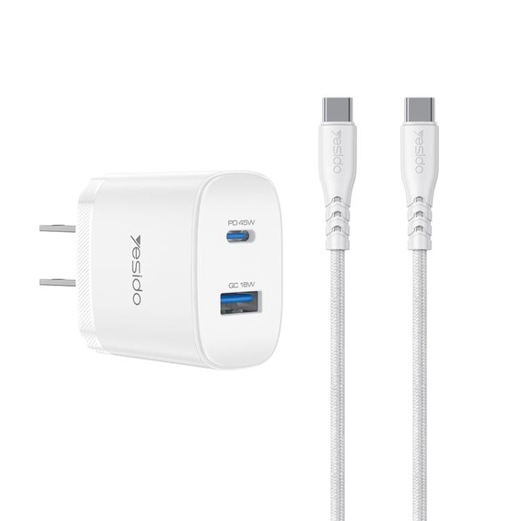 Bộ sạc nhanh giao diện kép USB và Type-C PD45W Yesido, phích cắm EU, UK, US