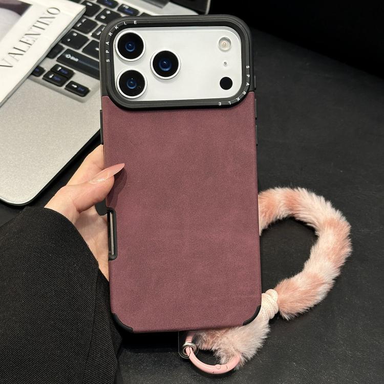 Faux Suede Fabric TPU Phone Case with Screen-printed Rabbit Plush Rope, For iPhone 17 Pro Max, For iPhone 17 Pro, For iPhone 17, For iPhone 16 Pro Max, For iPhone 16 Pro, For iPhone 16, For iPhone 15 Pro Max, For iPhone 15 Pro
