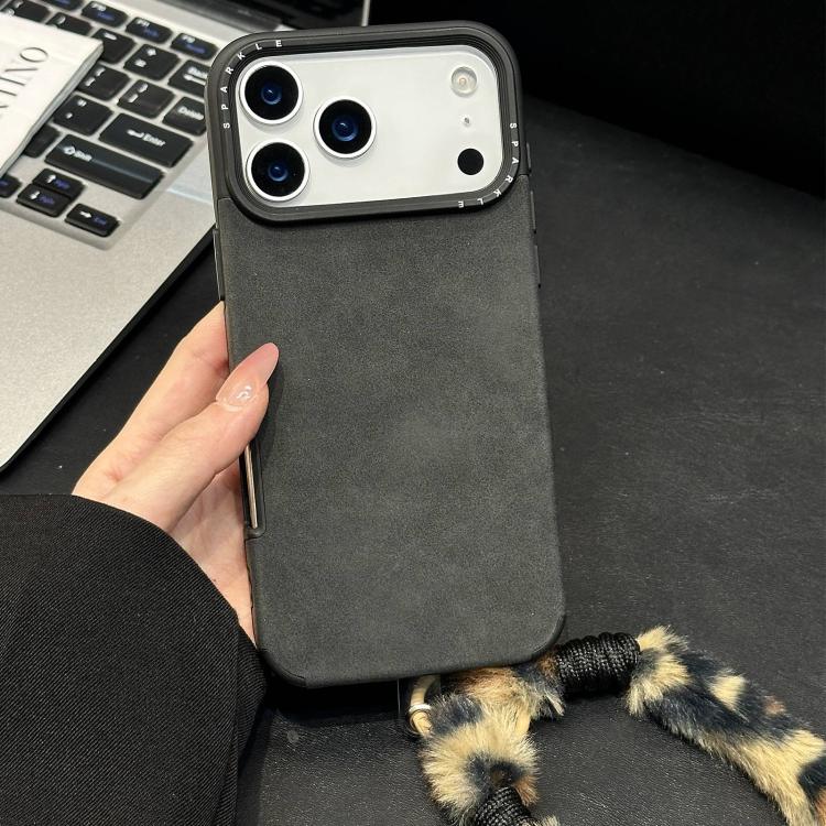 Faux Suede Fabric TPU Phone Case with Screen-printed Rabbit Plush Rope, For iPhone 17 Pro Max, For iPhone 17 Pro, For iPhone 17, For iPhone 16 Pro Max, For iPhone 16 Pro, For iPhone 16, For iPhone 15 Pro Max, For iPhone 15 Pro