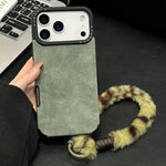 Faux Suede Fabric TPU Phone Case with Screen-printed Rabbit Plush Rope, For iPhone 17 Pro Max, For iPhone 17 Pro, For iPhone 17, For iPhone 16 Pro Max, For iPhone 16 Pro, For iPhone 16, For iPhone 15 Pro Max, For iPhone 15 Pro