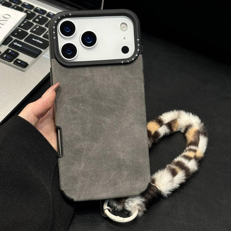 Faux Suede Fabric TPU Phone Case with Screen-printed Rabbit Plush Rope, For iPhone 17 Pro Max, For iPhone 17 Pro, For iPhone 17, For iPhone 16 Pro Max, For iPhone 16 Pro, For iPhone 16, For iPhone 15 Pro Max, For iPhone 15 Pro