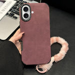 Faux Suede Fabric TPU Phone Case with Screen-printed Rabbit Plush Rope, For iPhone 17 Pro Max, For iPhone 17 Pro, For iPhone 17, For iPhone 16 Pro Max, For iPhone 16 Pro, For iPhone 16, For iPhone 15 Pro Max, For iPhone 15 Pro