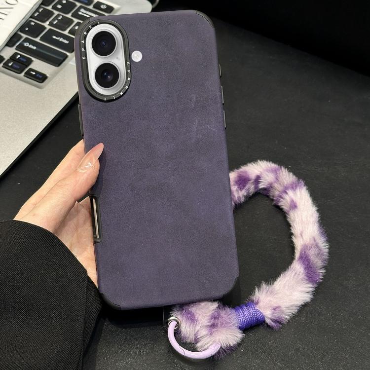 Faux Suede Fabric TPU Phone Case with Screen-printed Rabbit Plush Rope, For iPhone 17 Pro Max, For iPhone 17 Pro, For iPhone 17, For iPhone 16 Pro Max, For iPhone 16 Pro, For iPhone 16, For iPhone 15 Pro Max, For iPhone 15 Pro