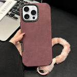 Faux Suede Fabric TPU Phone Case with Screen-printed Rabbit Plush Rope, For iPhone 17 Pro Max, For iPhone 17 Pro, For iPhone 17, For iPhone 16 Pro Max, For iPhone 16 Pro, For iPhone 16, For iPhone 15 Pro Max, For iPhone 15 Pro