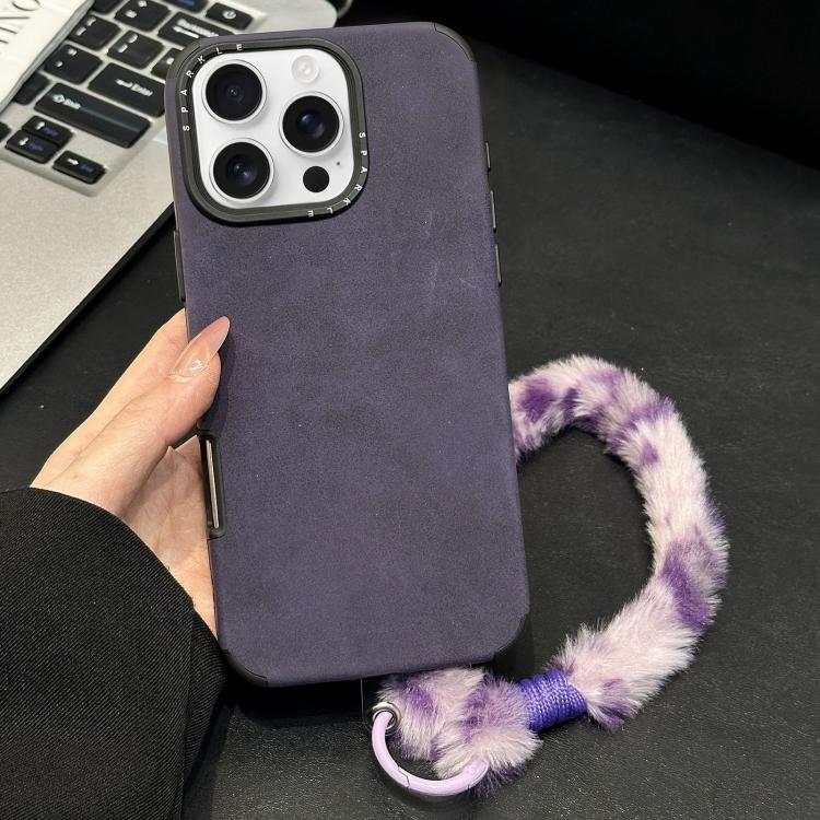Faux Suede Fabric TPU Phone Case with Screen-printed Rabbit Plush Rope, For iPhone 17 Pro Max, For iPhone 17 Pro, For iPhone 17, For iPhone 16 Pro Max, For iPhone 16 Pro, For iPhone 16, For iPhone 15 Pro Max, For iPhone 15 Pro