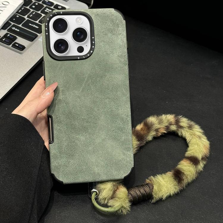 Faux Suede Fabric TPU Phone Case with Screen-printed Rabbit Plush Rope, For iPhone 17 Pro Max, For iPhone 17 Pro, For iPhone 17, For iPhone 16 Pro Max, For iPhone 16 Pro, For iPhone 16, For iPhone 15 Pro Max, For iPhone 15 Pro