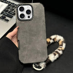 Faux Suede Fabric TPU Phone Case with Screen-printed Rabbit Plush Rope, For iPhone 17 Pro Max, For iPhone 17 Pro, For iPhone 17, For iPhone 16 Pro Max, For iPhone 16 Pro, For iPhone 16, For iPhone 15 Pro Max, For iPhone 15 Pro