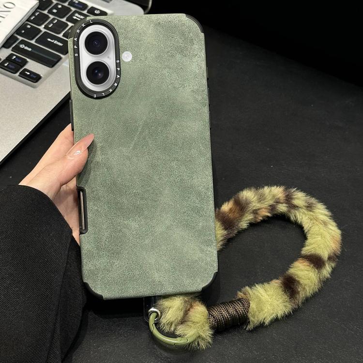 Faux Suede Fabric TPU Phone Case with Screen-printed Rabbit Plush Rope, For iPhone 17 Pro Max, For iPhone 17 Pro, For iPhone 17, For iPhone 16 Pro Max, For iPhone 16 Pro, For iPhone 16, For iPhone 15 Pro Max, For iPhone 15 Pro
